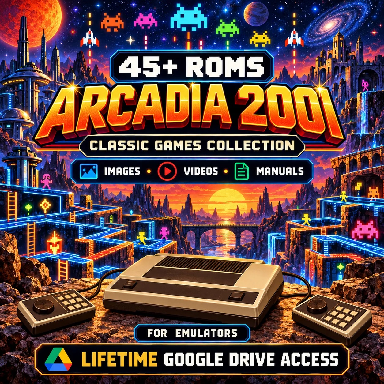 Arcadia 2001 ROMs Collection – 45+ Classic Games for Emulators + Images, Videos & Manuals | Lifetime Google Drive Access