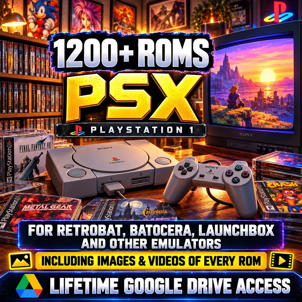 PlayStation 1 (PSX) ROMs Collection – 1200+ Classic Games for Emulators + Images & Videos | Lifetime Google Drive Access